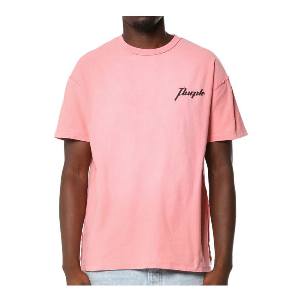 Purple Brand Crew Neck T-Shirt Textured Inside Out Mens Pink P101